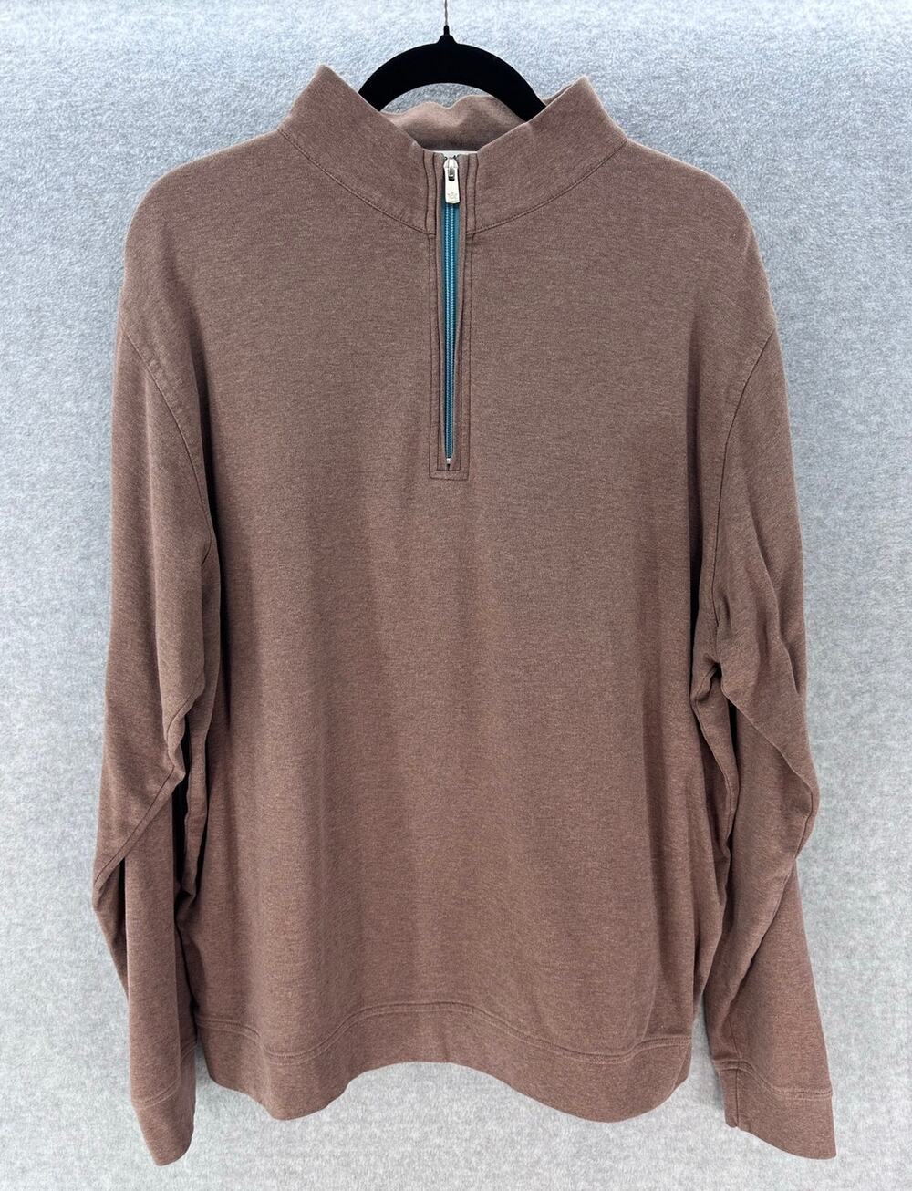 Peter Millar Men's sz XL Brown Taupe Teal 100% Cotton 1/4 Zip Pullover Soft Golf